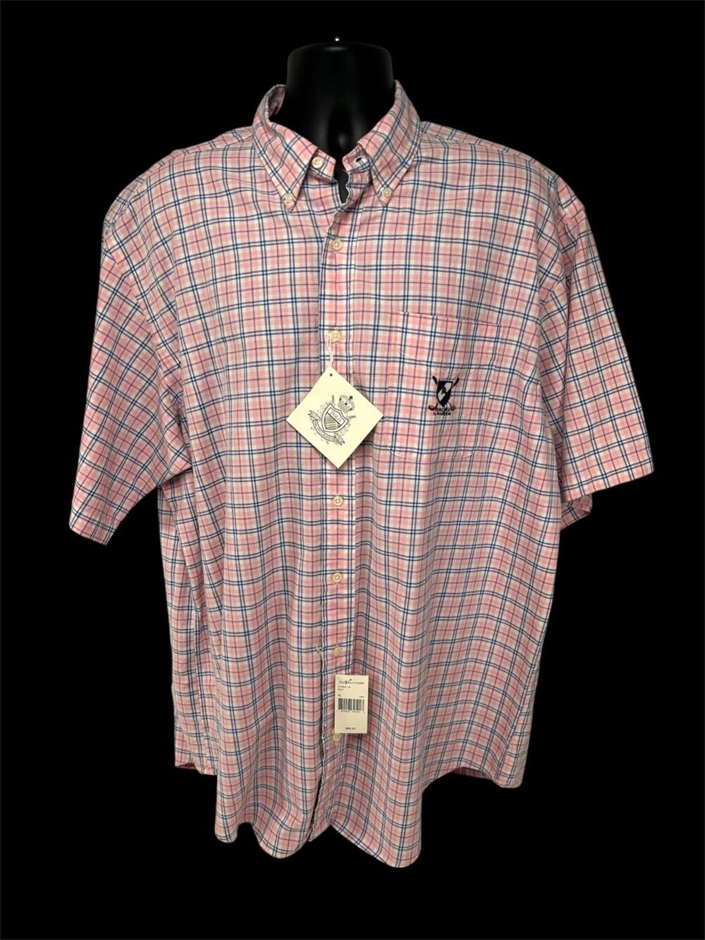 Vintage Polo Ralph Lauren Shirt Tilden Short Sleeve Golf Button Up Pink Plaid XL